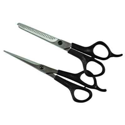 Ножницы парикмахерские прямые и филировочные в наборе с упором с комбинированными ручками 01006