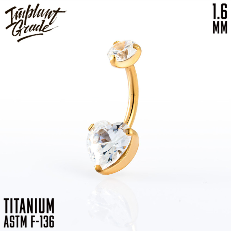 Банан Heart 1.6 мм титан (ЗОЛОТОЙ, 1.6 мм, 10 мм, Прозрачный, Титан ASTM F-136)