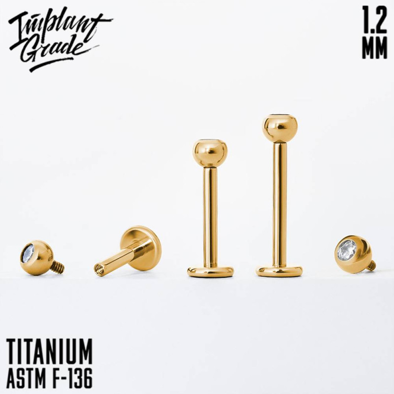 Лабрет Crystal Gold 1.2 мм титан (1.2 мм, 8 мм, Прозрачный, Золотой, Титан ASTM F-136)